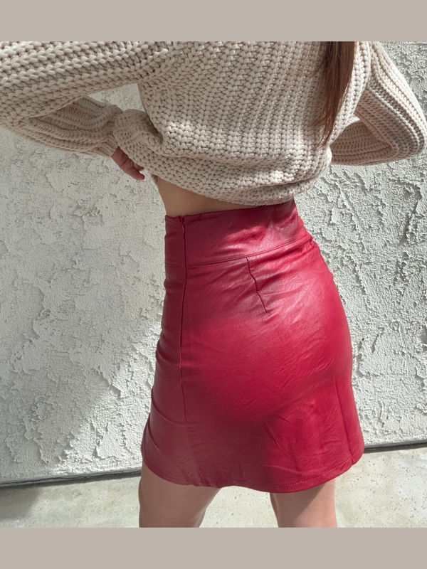 Red faux Leather skirt with silver buttons