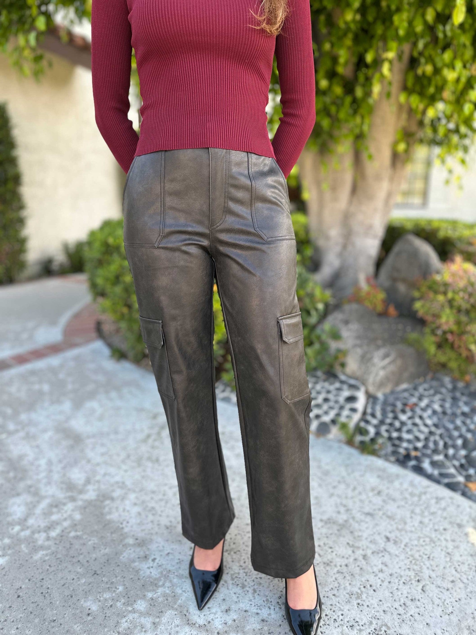 Cargo faux leather pants