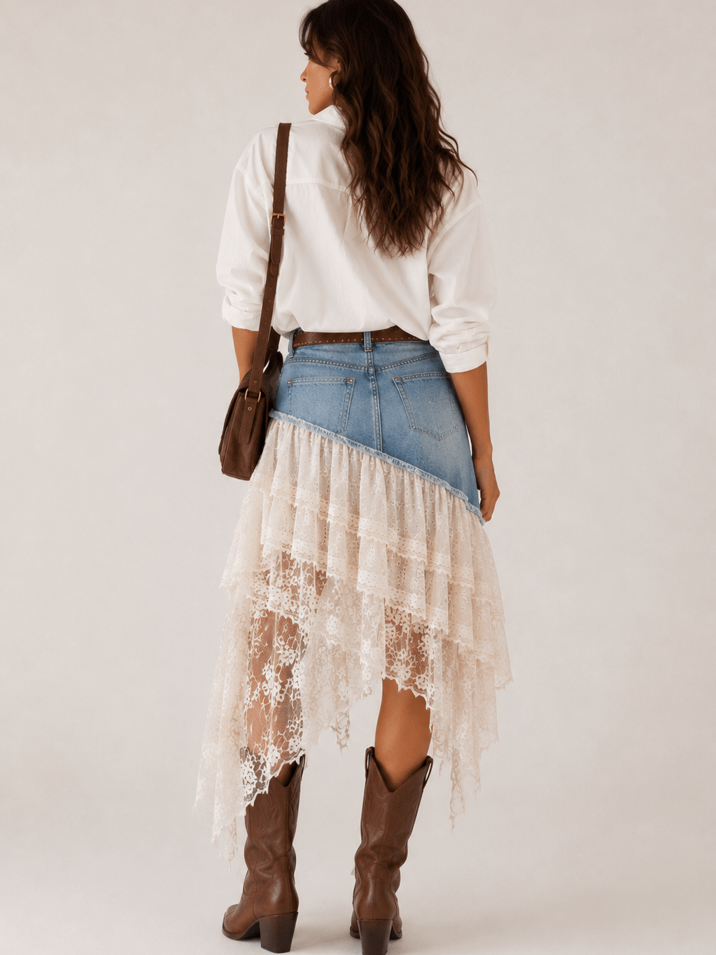 Denim Cascade Lace Skirt