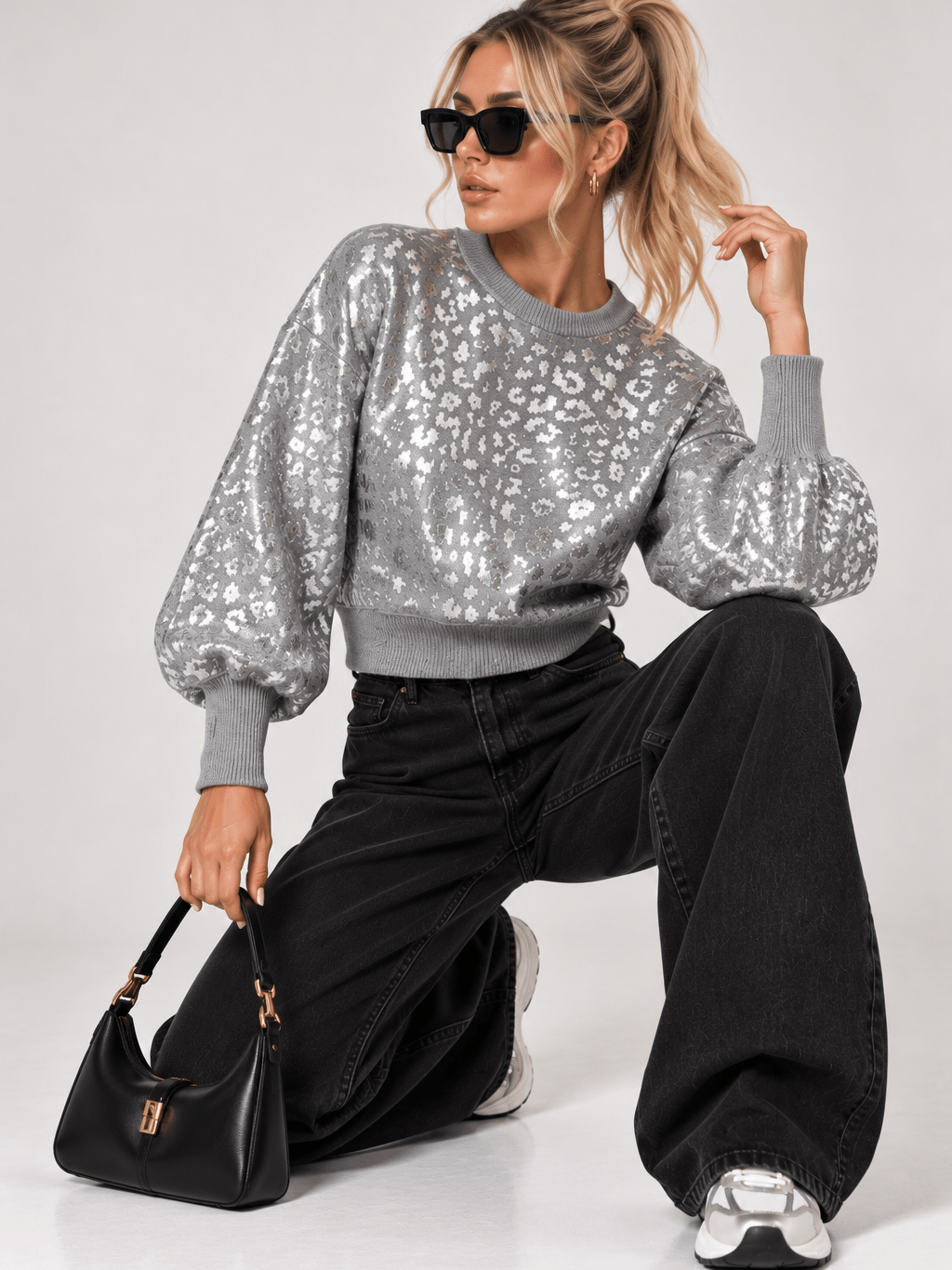 Silver animal print sweater