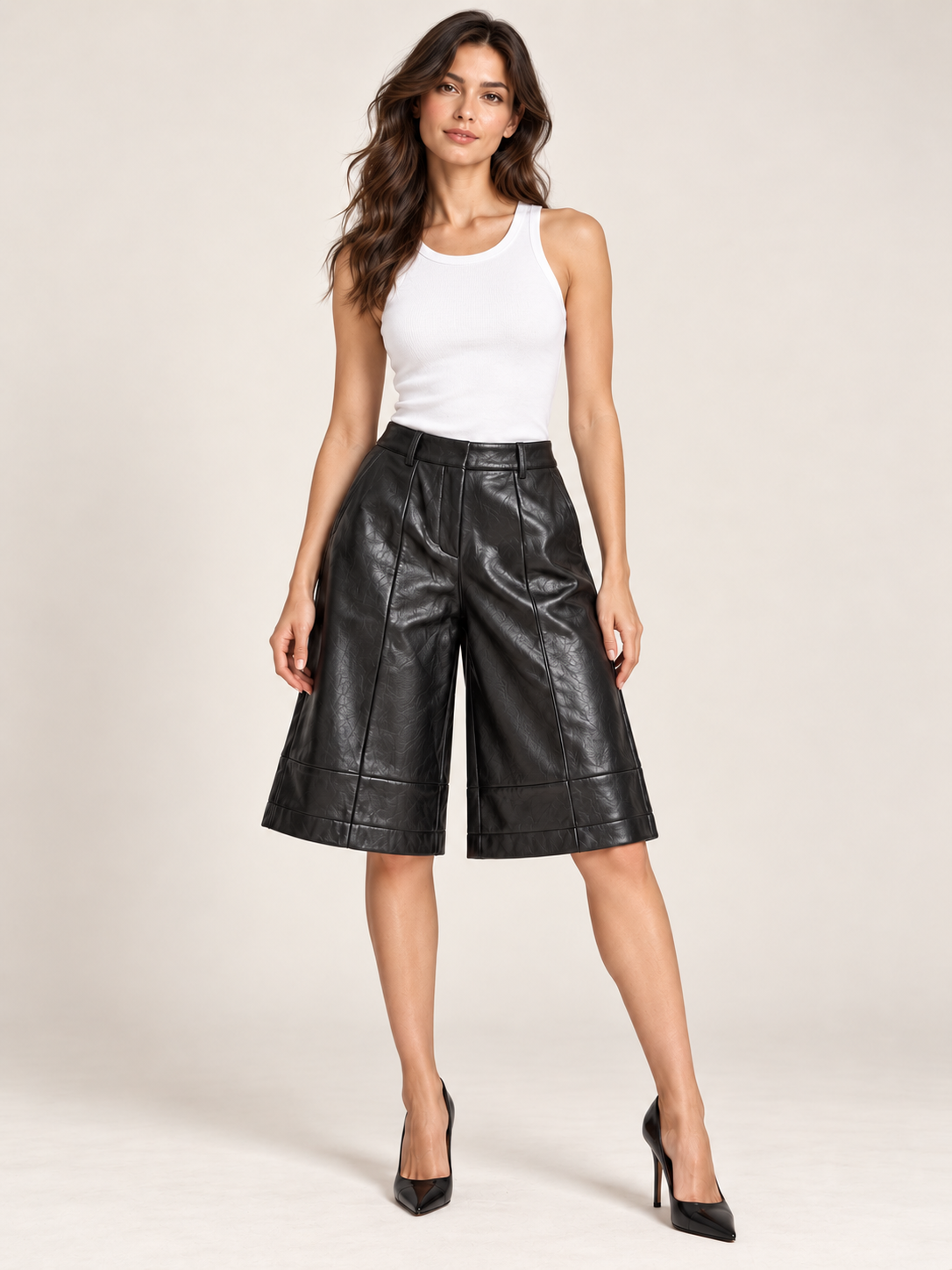 Pu leather Bermuda pants