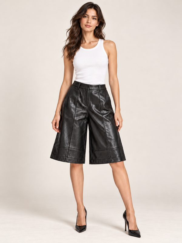 Pu leather Bermuda pants