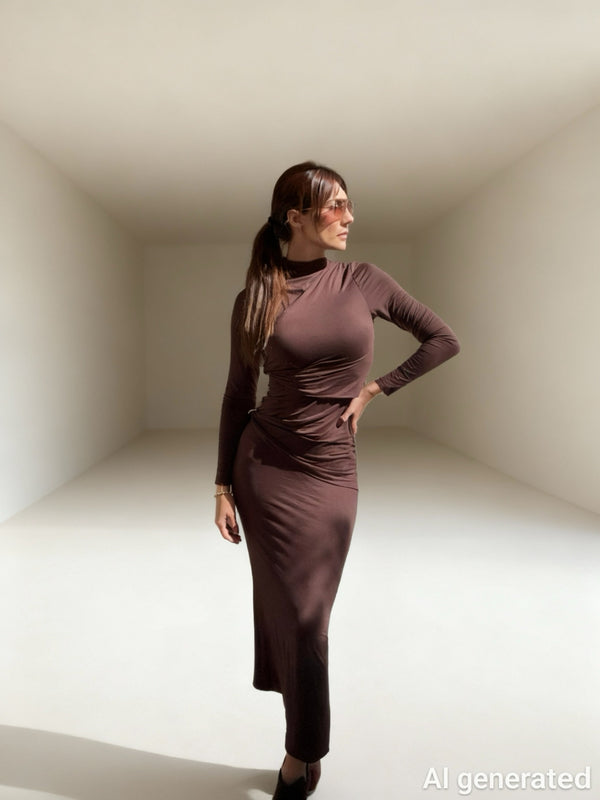 Irregular long sleeve dress with metal rings