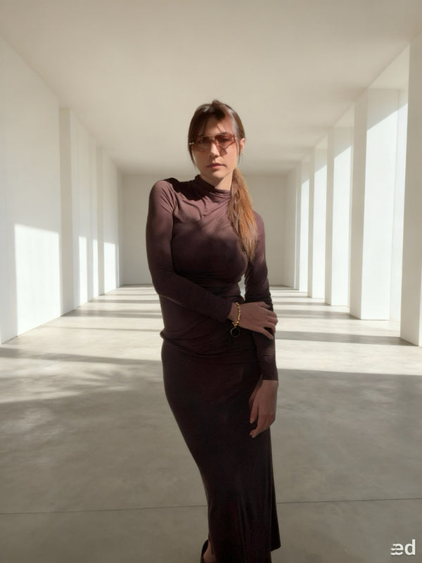 Irregular long sleeve dress with metal rings