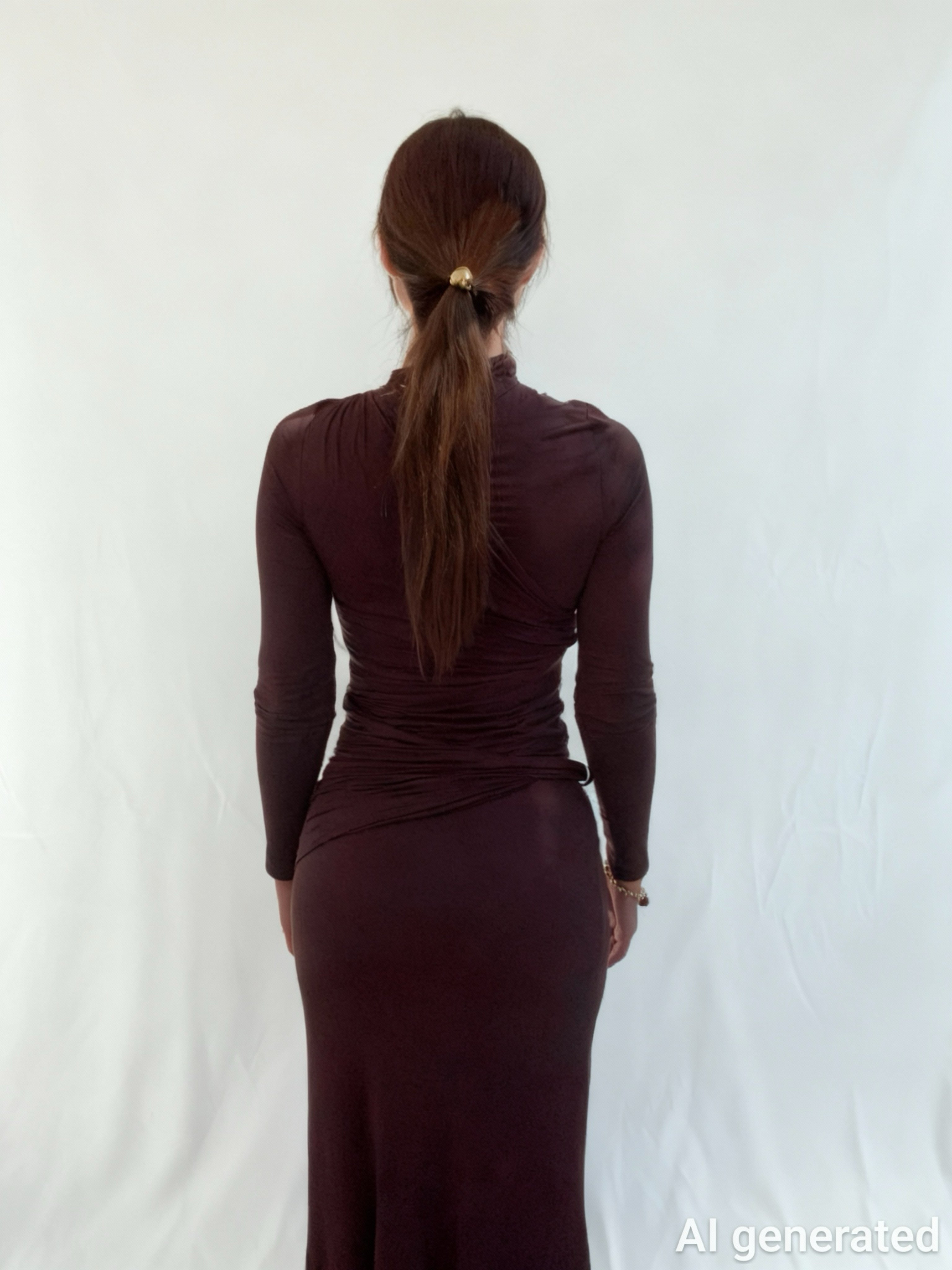 Irregular long sleeve dress with metal rings