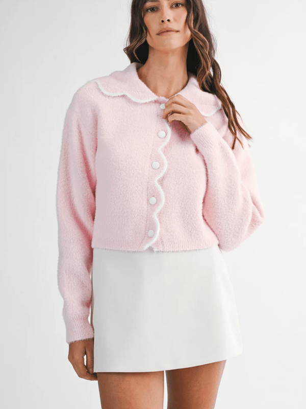 Strawberry milk contrasted fluffy cardigan