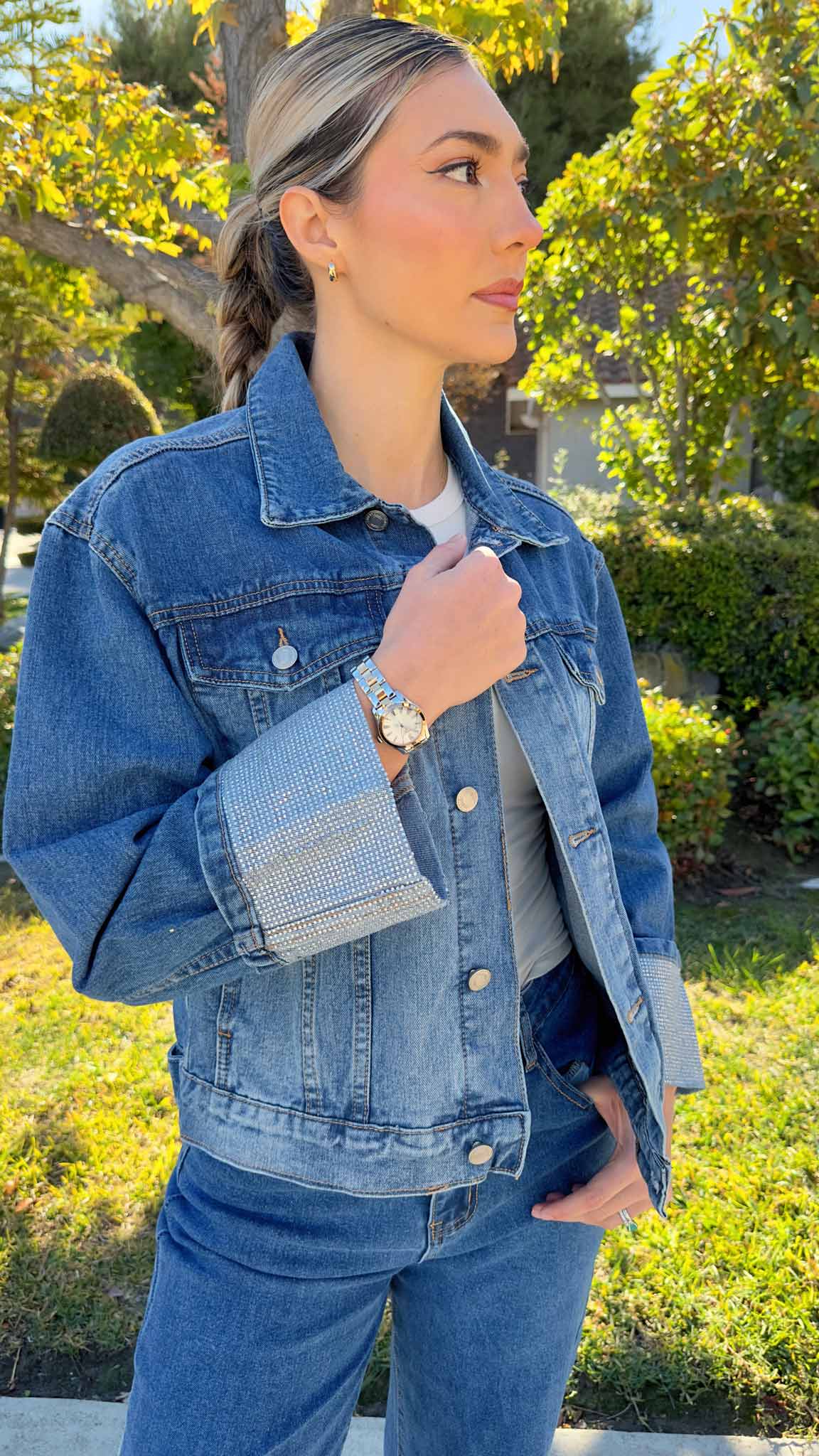 Starlight Jean Jacket with Rhinestone Cuffs