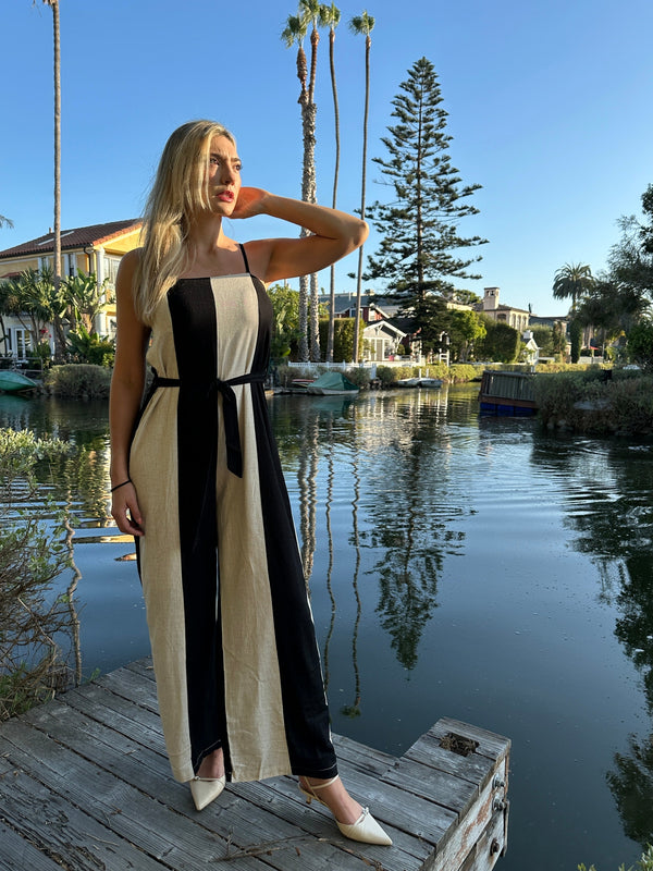 Noir Elegance Contrasted Jumpsuit