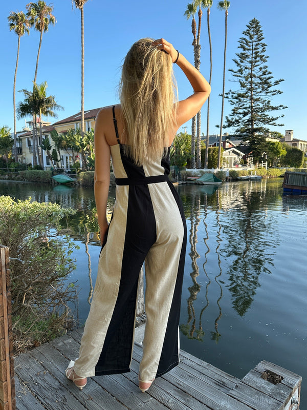 Noir Elegance Contrasted Jumpsuit