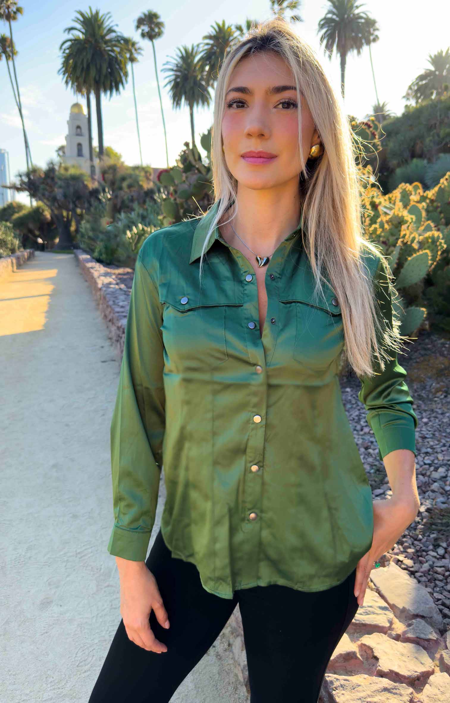 Emerald Western Elegance Silk Blouse