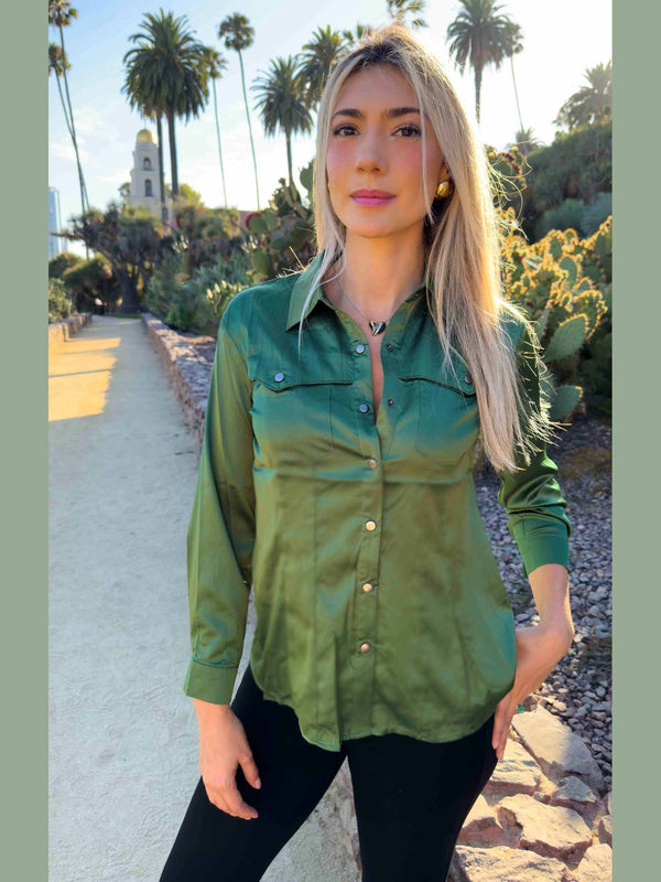 Emerald Western Elegance Silk Blouse