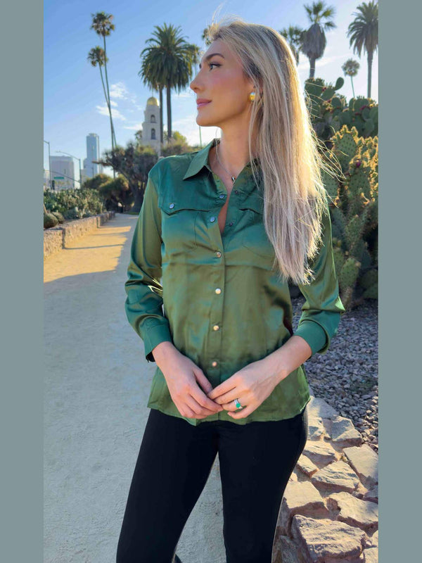 Emerald Western Elegance Silk Blouse