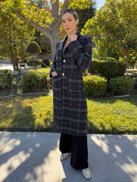 Plaid Blue Long Coat