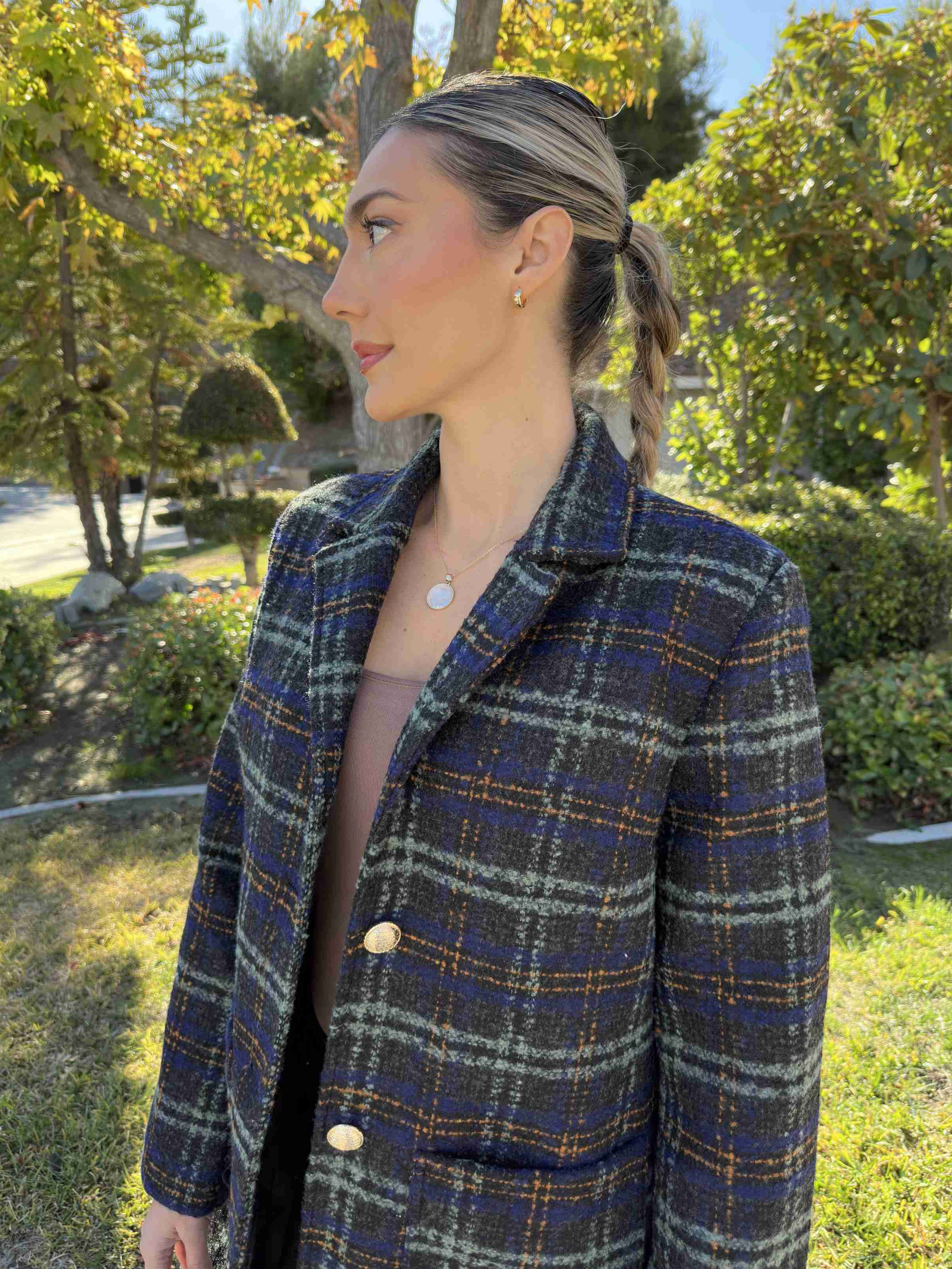 Plaid Blue Long Coat