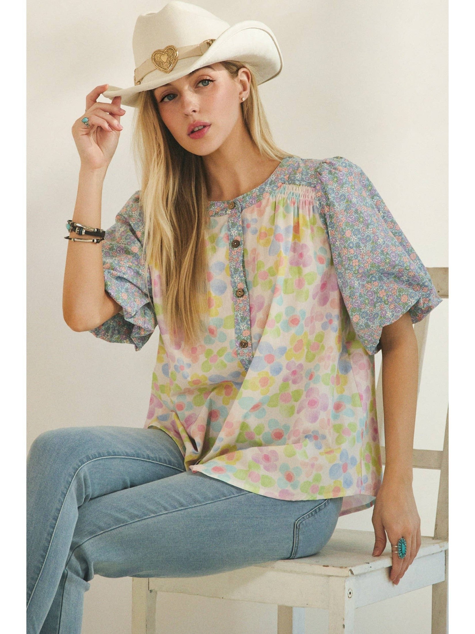 PASTEL BLOOM BUTTON BLOUSE