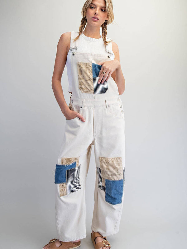 PRE ORDER SHIPS 05.19.26 MINERAL WASHED PATCHWORK BARREL JUMPSUIT