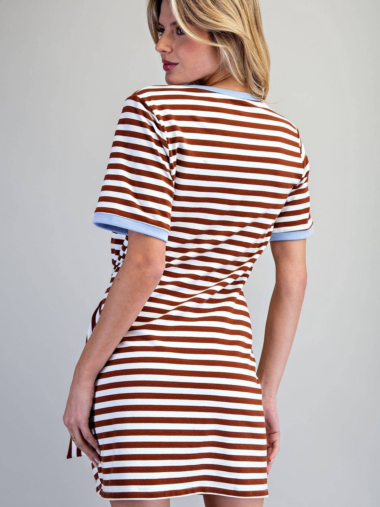 STRIPED WAIST TIE MINI DRESS