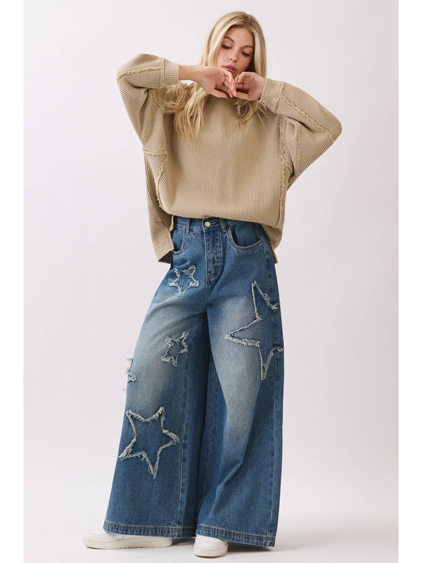 Star Patch Wide Leg Denim Jeans