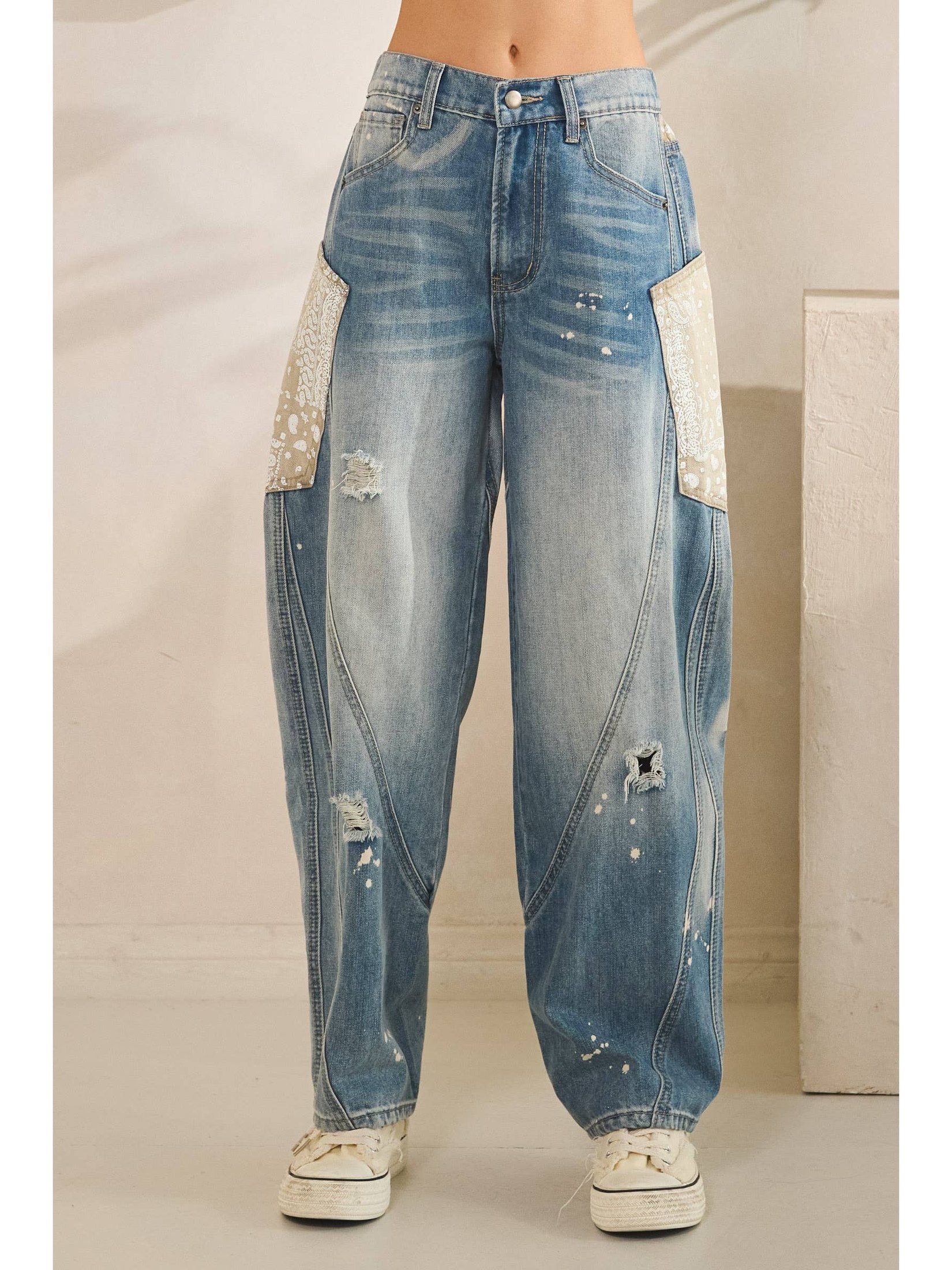 WASHED BIG EXTENDED POCKET PANTS