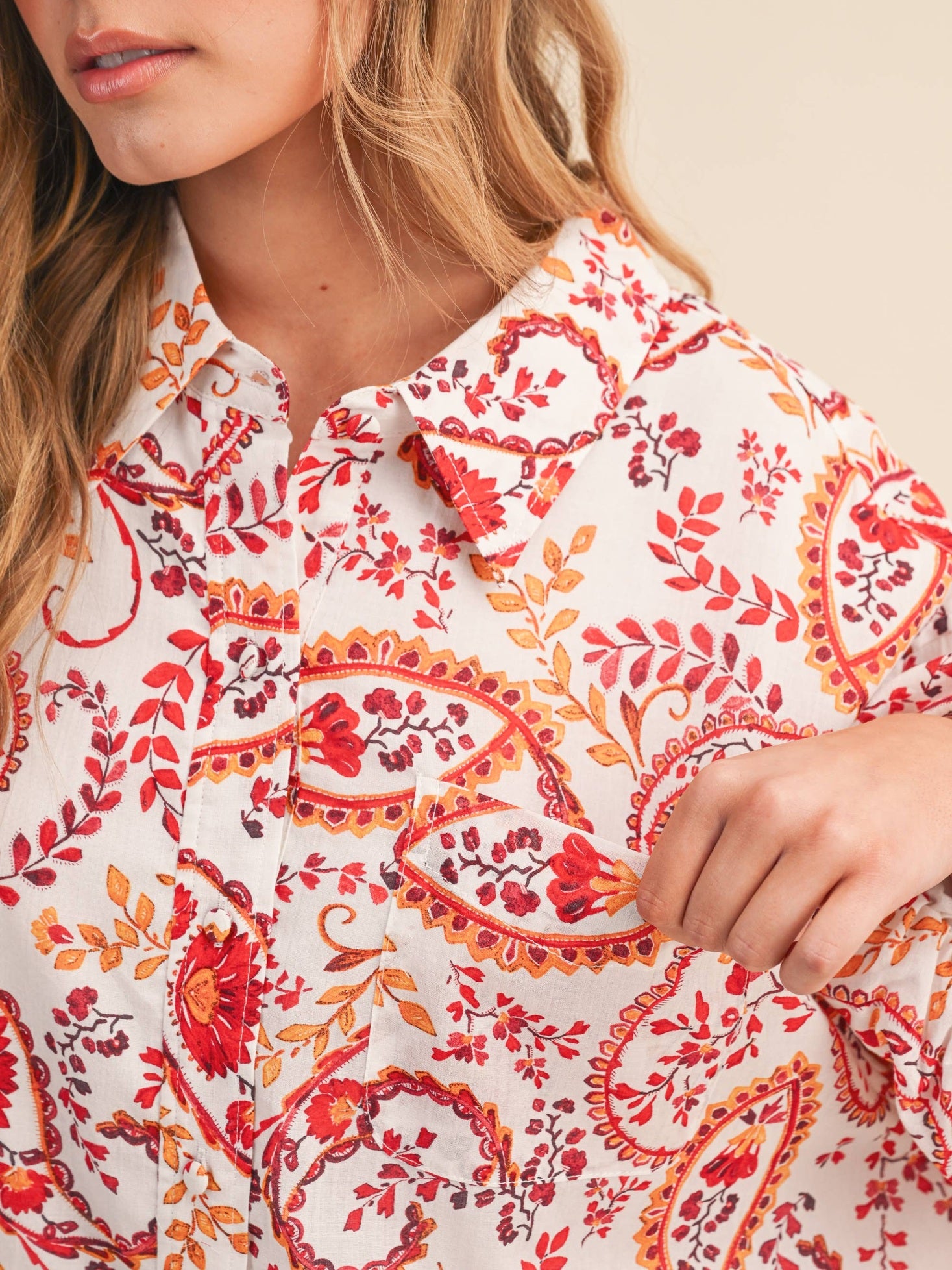 EXCLUSIVE PAISLEY PRINT BUTTON DOWN BUBBLE TOP
