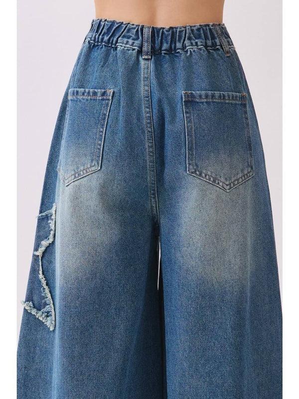 Star Patch Wide Leg Denim Jeans