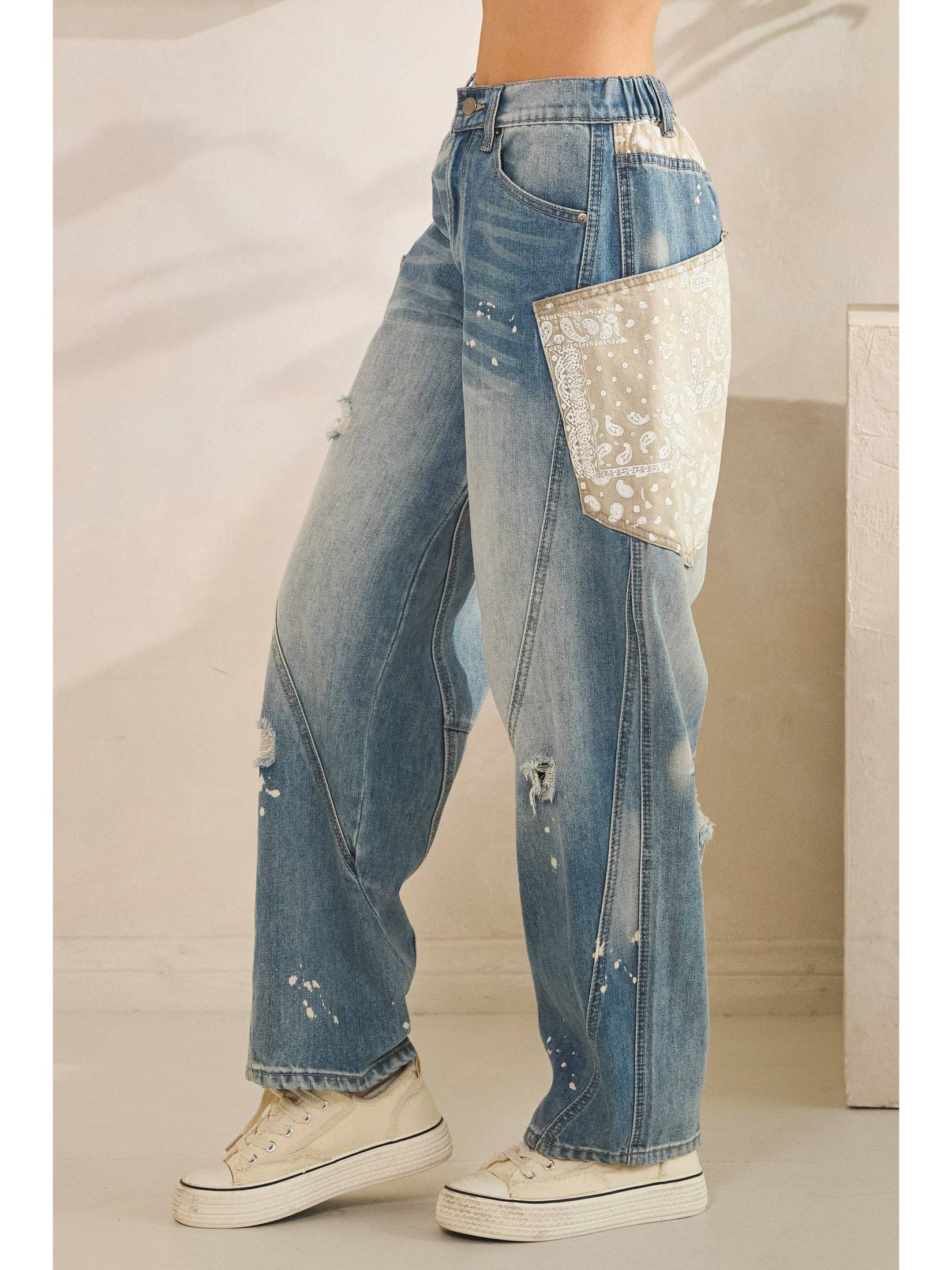 WASHED BIG EXTENDED POCKET PANTS