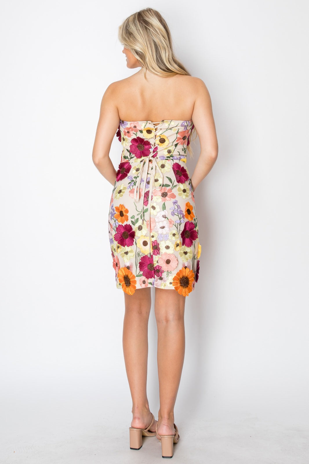 Embroidery Luxe Strapless Floral Mini Dress
