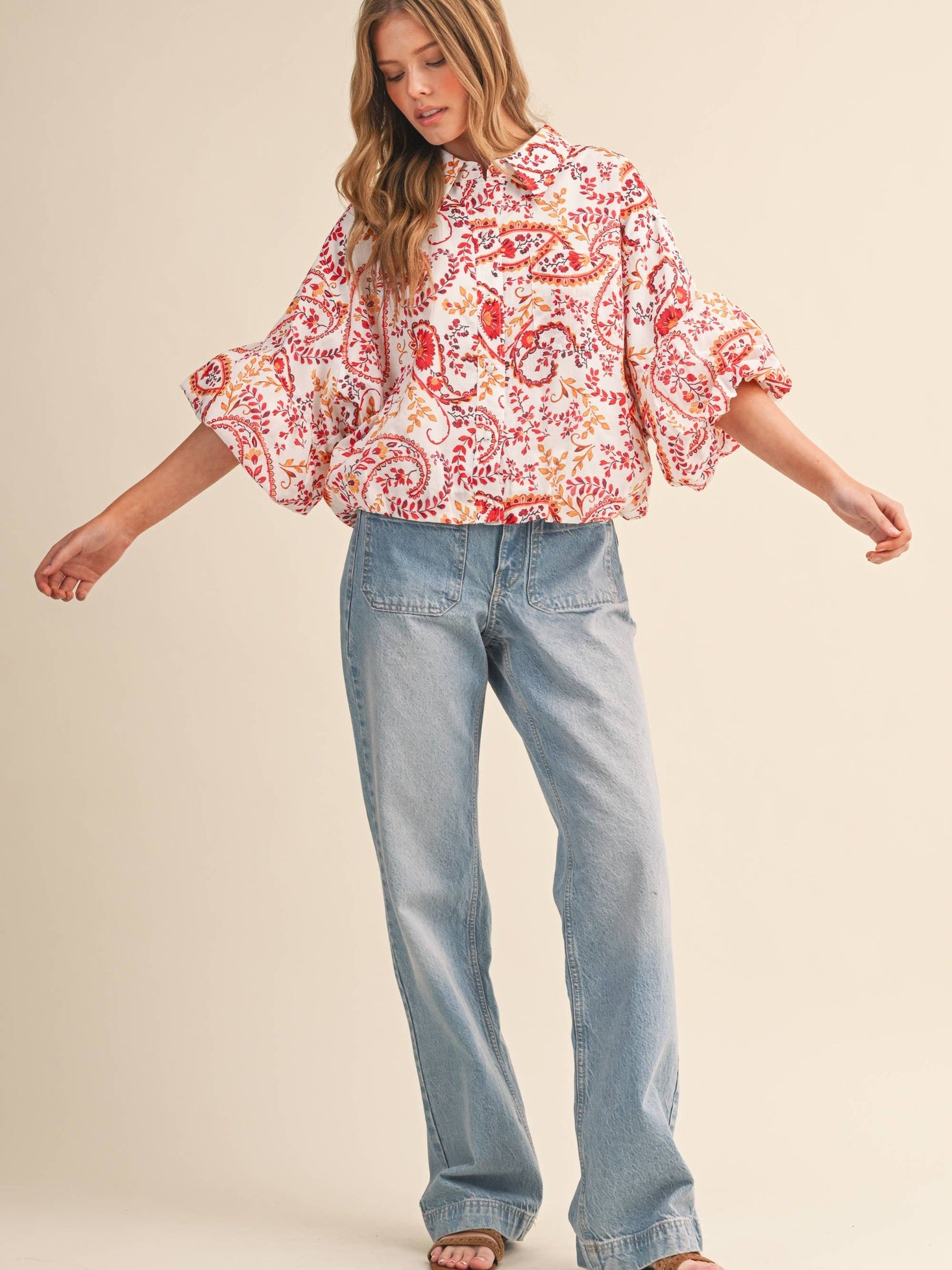 EXCLUSIVE PAISLEY PRINT BUTTON DOWN BUBBLE TOP